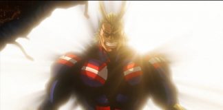 All might mengintimidasi para penjahat dengan karismanya