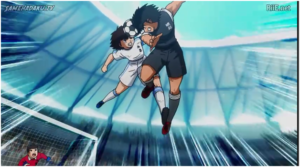 Kojiro Hyuga duel udara dengan tsubasa