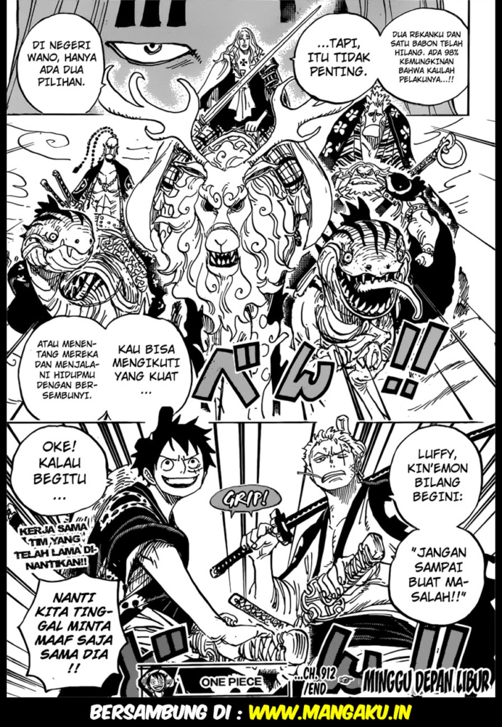 Luffy memasang kuda-kuda seperti ingin mengunakan pedang