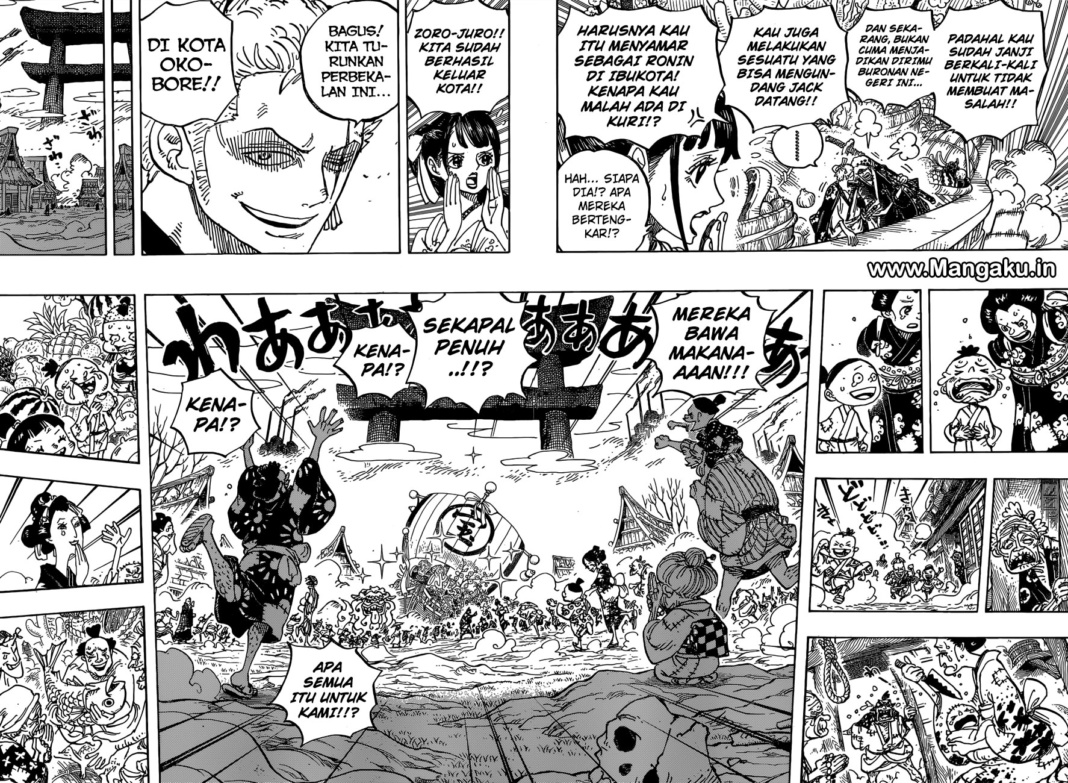 Zoro membawa semua makanan dan minuman ke Okobore