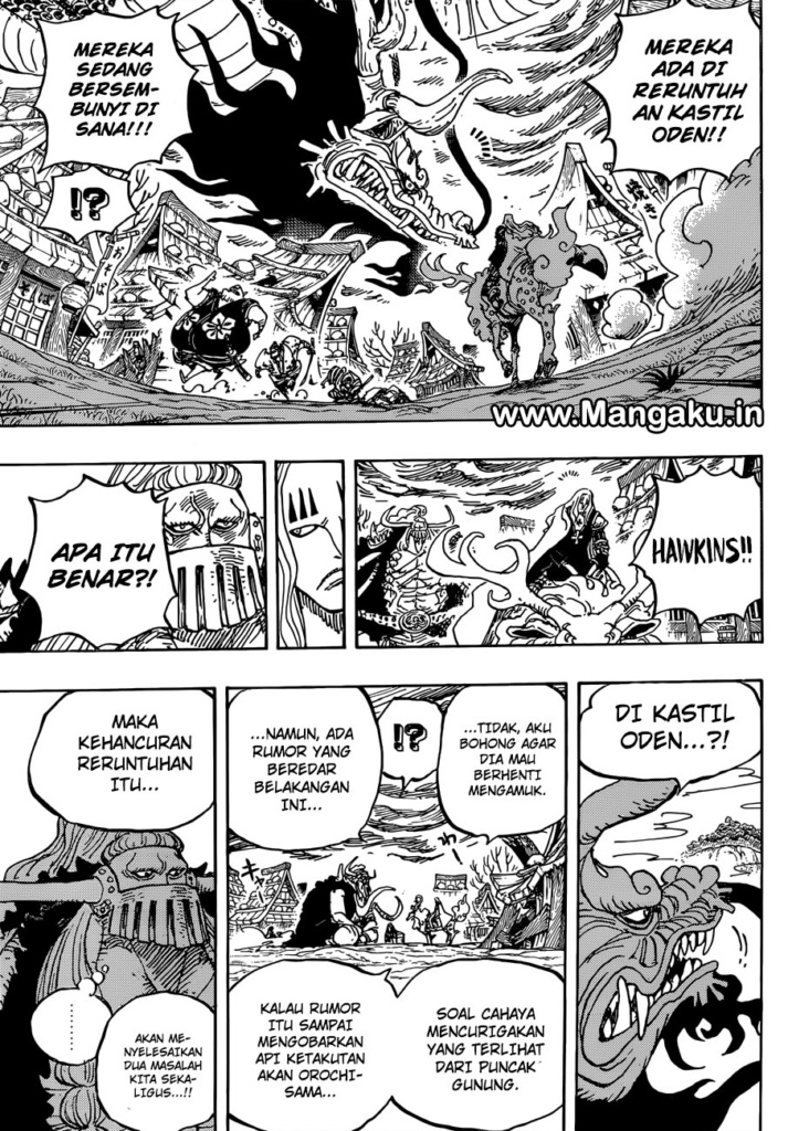 Hawkins melaporkan Luffy-Law kepada Kaido