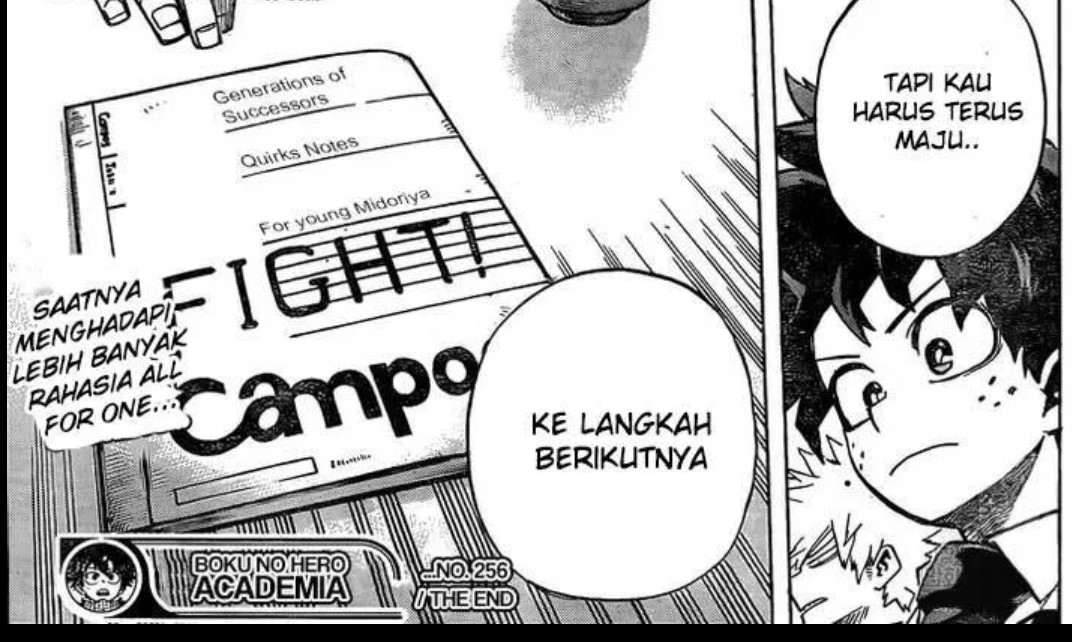 All Might menyerahkan buku catatan yang dibuatnya untuk Deku